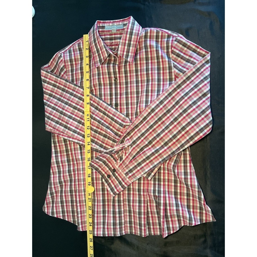 Foxcroft Womens Pink Plaid Wrinkle Free Fitted Long Sleeve Button Down Shirt 8